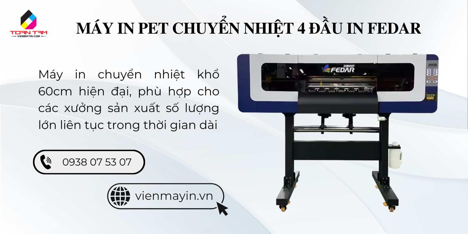 Máy in pet chuyển nhiệt 4 đầu in hãng fedar